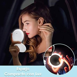 Lukovee Espejos de Maquillaje con luz LED, Aumento 1x10x, Espejos Compactos Recargable USB, Plegable, Doble Cara para Makeup Tocador, Espejo de Mano  