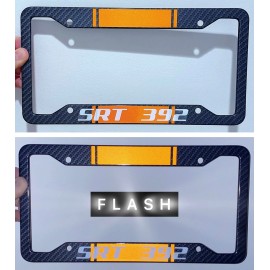 Unbranded Reflective Orange SRT 392 Metal Carbon Fiber Look License Plate Frame