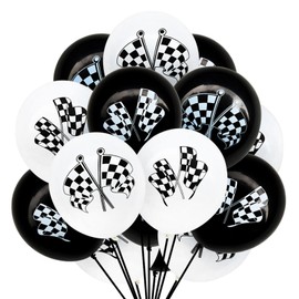Gleemix Pack of 12 Checked Flag Balloons, 12 Inch Racing Car Birthday Decoration Balloons, Black White Checked Racing Car Balloons, Target Flag Balloons for Racing Theme Party Decoration