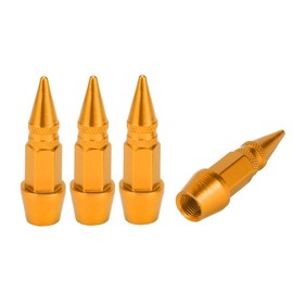 A ABSOPRO Reifenventilkappen 45MM Autoreifen Ventilkappe aus Aluminiumlegierung Goldfarben für Auto Fahrrad Motorrad LKW Anti-Crash-Reifenventil-Staubschutzkappe Ventilkappe 4 Stück