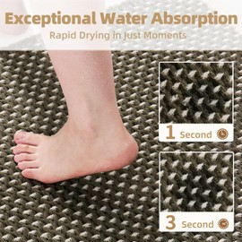 Checkered Bath Mat Non Slip Super Absorbent Quick Dry Bath Mats for Bathroom Floor Woven Bathroom Mat with Tassels Machine Washable Bathroom Rug Beside Tub, 20" x 32", Green & Cream