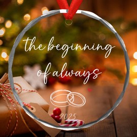 2025 Engagement Gifts for Couples - Gifts for Newly Engaged Couples - Happy Engagement Ornament for Her Bride Bride to Be - Just Engaged for Her - Glass Hanging Ornament