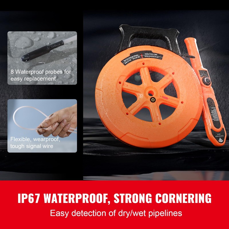 Happybuy Pipe Blockage Detector, 100ft/30m Waterproof Locator, for PVC, Plastic,