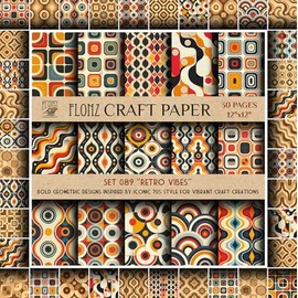 Scrapbook Paper (30 pages 12"x12") Retro Vibes: Bold Geometric Designs Inspired by Iconic 70s Style for Vibrant Craft Creations FLONZ Vintage Styled Double Sided Paper Pad for Craft
