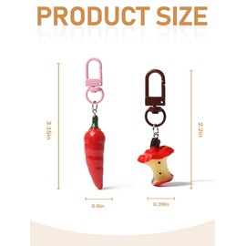 Joedy Imitation Food Keychain Set, Apple & Chili Pepper, Novelty, Cute, Funny, Red & Green, Women's Keychains