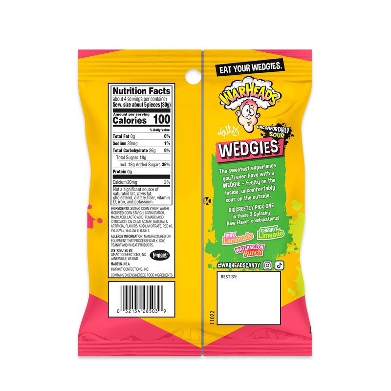 WARHEADS Wedgies - Sour Chewy Candy - Pink Lemonade, Cherry