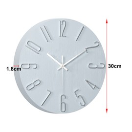 ALEENFOON 12 Inch Round Non-ticking Wall Clock, 3D Large Number Modern Quartz Silent Frameless Ultra Thin Wood Grain Wall Clocks for Home Living Room Office Kitchen School (Silver)