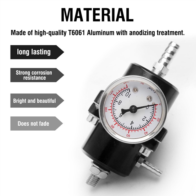 HTRACING Adjustable Fuel Pressure Regulator With Gauge Hose 0-140 PSI