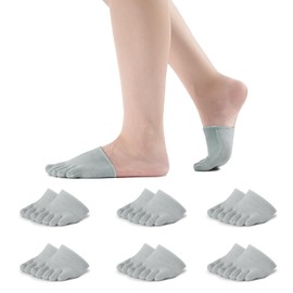 bysock 6 Pairs Toe Topper Socks for Women No Show Invisible Non-Skid Seamless Mule Five Finger Half Socks Grey