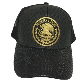 Unbranded NUEVO LEON MEXICO LOGO FEDERAL HAT GORRA DE PALMA VISERA DE PIEL BLACK MESH