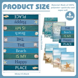6 Pcs Beach Kitchen Towels Coastal Ocean Animal Dish Towels Sea Nautical Kitchen Towels Turtle Hand Towels Tea Towels Absorbent Beach Dish Towels for Kitchen Home Bathroom, 16 x 24 In (Coastal Style)