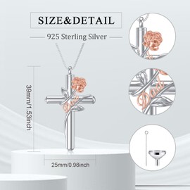 Flpruy Women's Cross Urn Necklaces for Ashes, Cross Ash Urn Chain Crystal Pendant Necklace with Gift Box, Cross Ash Jewellery Chain Gifts for Women Girls Women, Sterling Silver