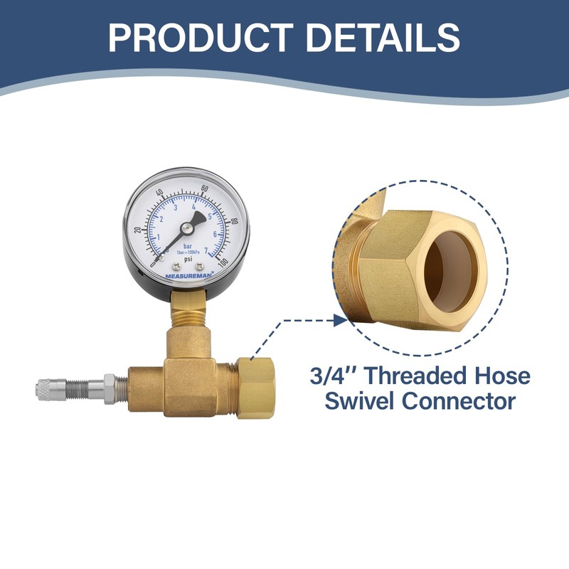MEASUREMAN Air Over Water Test Regulator with Gauge, 2” Dial,
