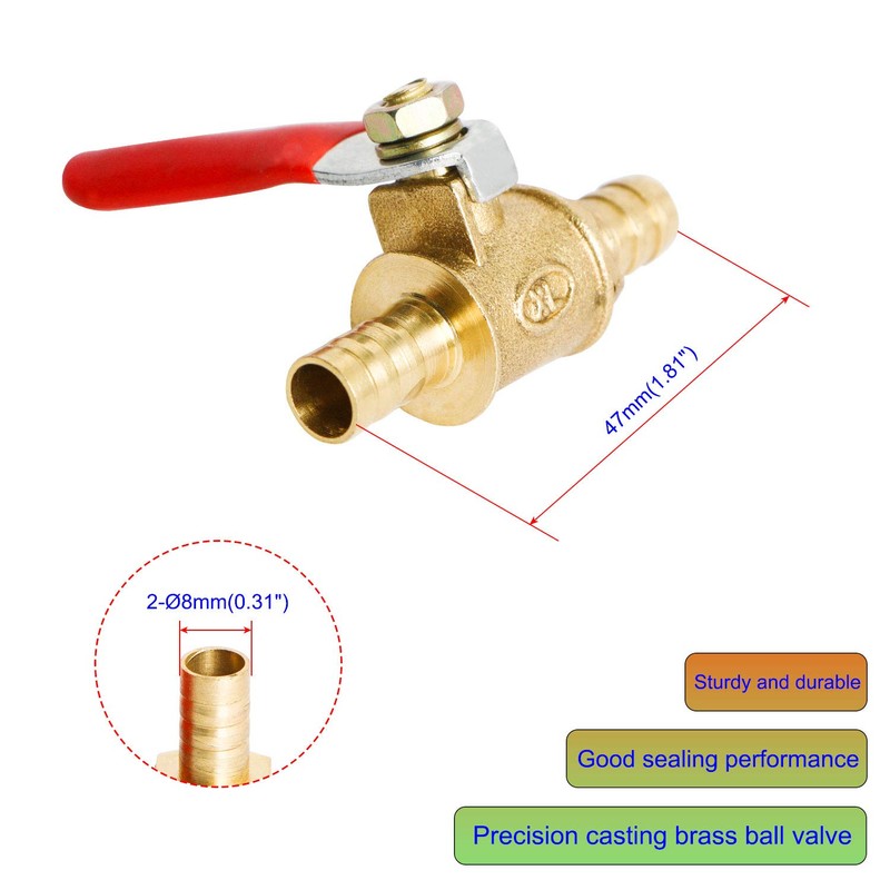 Aopin Ball Valve Brass 8mm / 3/10" Hose Barb x