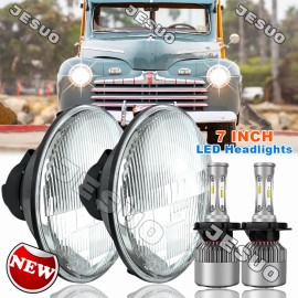 JESUO Pair For Ford Deluxe 1939-1951 7" Inch Round LED Headlights Lamp Housing New