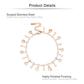 Mayhoop Ankles Chains for Women Rose Gold Adjustable Bracelet Bohemian Heart Pearl Rhinestone