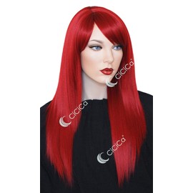 Synthetic Full Cap Wig, 24 Inches Long Wig with Swept Bang, Straight Wig, Red Wig, Premium Heat Resistant Hair Replacement Wigs for Women Daily Use. (Red)