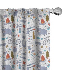 Lunarable Cámping Cortina de Microfibra, Actividad Al Aire Libre Senderismo, Window Treatments 2 Panel Set for Living Room Bedroom Decor, 56" x 95", Bermellón Bluegrey