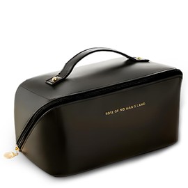 Reise Kosmetiktasche mit Großem Fassungsvermögen,Wasserdichter PU-Leder,Multifunktions-Kulturbeutel,Wasserdichter Lede-Organizer, Tragbare Reise Make Up Tasche mit Fächern (Schwarz)