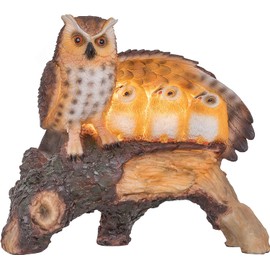 GloBrite Solar Owl Family Statue | Mother Children Wing Log Figurine LED Light for Outdoor Decorations | Resin Accessories Porch Light Ornaments | Patio Lawn Yard Garden Decor