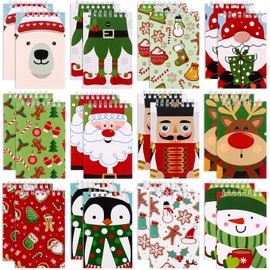 RUIYELE 24 Pcs Christmas Mini Notebook Christmas Notepads Christmas Pocket Notebook Snowman Santa Claus Notepads for Xmas Party Classroom Favors Goodie Bag Fillers
