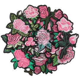 Elegapermab 25 Pcs Pink Iron on Patches, Rose Patches Iron on for Clothing Jackets Jeans Backpacks, Decorative, Pink Embroidered Flower Patch