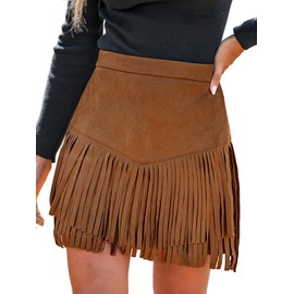 CUPSHE Women Skirts Terra Cotta High Waist Fringe Mini Skirt Short Skirts,S Orange Brown