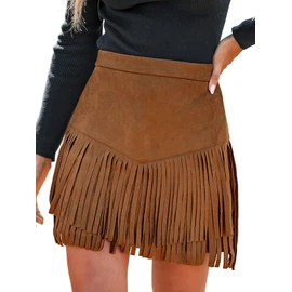 CUPSHE Women Skirts Terra Cotta High Waist Fringe Mini Skirt Short Skirts,S Orange Brown
