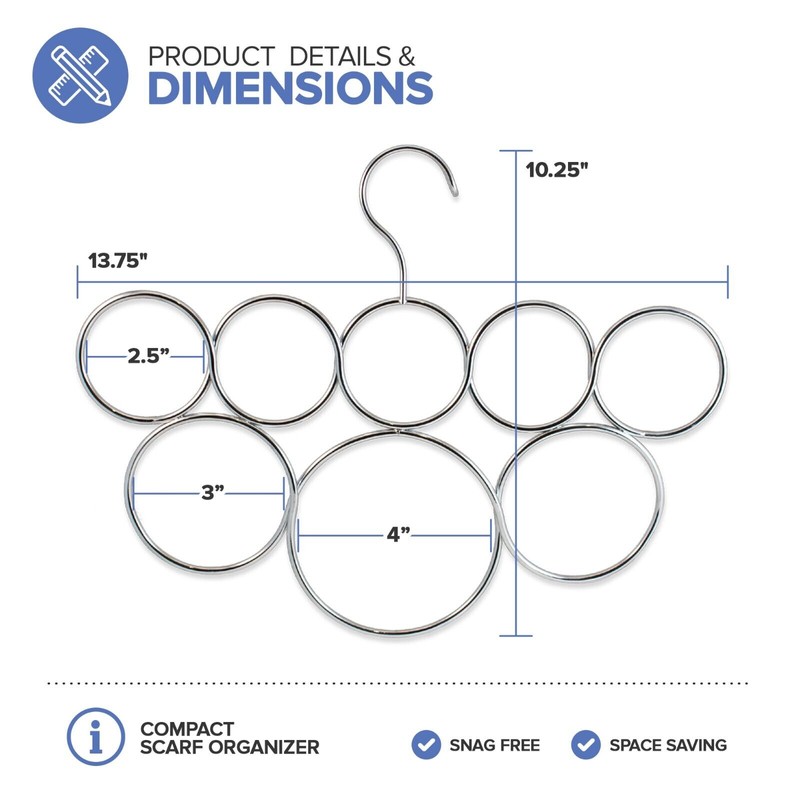 Exultimate Scarf Hanger Organizer 8 Holder for Closet Space Saving
