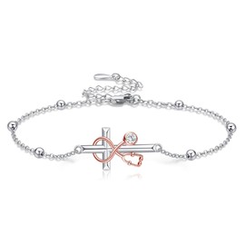 HUKKUN Nurse Bracelet Sterling Silver Cross Stethoscope Bracelet Nurse Jewelry Gift for Women