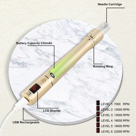 PELCAS Wireless Derma Pen, Electric Micro Needle Pen Micro Needle with LCD Display & 6 Speed Levels Including 12 Needle Heads for Acne Scars, Wrinkles, Stretch Marks and Stains
