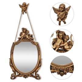 SIMON'S SHOP Vintage Mirrors for Wall, Baroque Style Gold Hanging Mirror with Cherub and Floral Ornaments, 17 x10 inches Decorative Framed Mirror