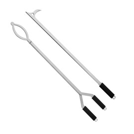 32" Stainless Steel Fire Log Tongs Firewood Grabber and Fire Poker Set,Large Fire Pit Tool Outdoor/Indoor Bonfire Campfire Backyard Deck Camping Log Grabber Safely Moves Firewood