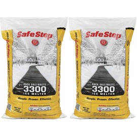 Safe Step Rock Salt/Halite Standard 3300 Ice Melter Non-Corrosive Safe for Concrete Sidewalks, Driveway Pavement- 2 Bags of 25 lb (Rock Salt 2pk)