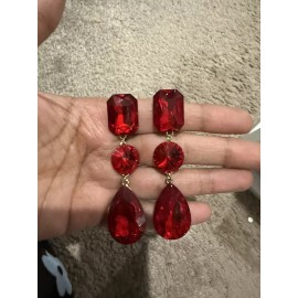 Unbranded Red Earrings Gold Dangle Drop Rhinestone Prom Long Crystal Pageant