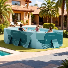 Devoko Outdoor Swimming Pool with 3 Drains & Hard Plastic Shell Patio Full Sized Foldable Non-Inflatable Square Above Ground Poolfor Balcony, Bacyard, Garden(Light Green,100" x 52.76" x 19.88")