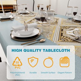 Rectangular Tablecloth, Waterproof, PVC Tablecloths for Dining Room, Garden, Party, Weddings or Household, Mist Blue, 120 x 140 cm