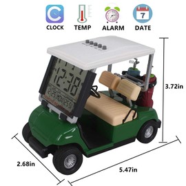 WLOOD 2020 Newest Version LCD Display Time Date and Temperature Mini Golf Cart Clock for Golf Fans Great Gift for Golfers Race Souvenir Novelty Golf Gifts (Green)