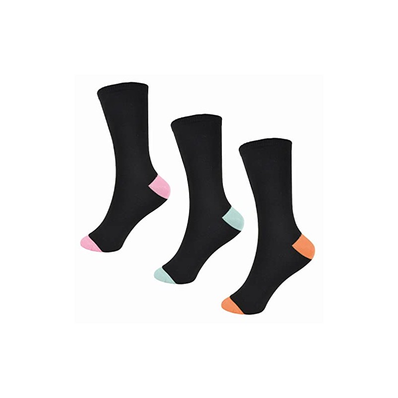 6 Pairs Ladies Black and Multicoloured Ankle Socks - UK