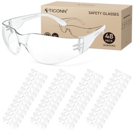 TICONN 48 Clear Safety Glasses for Men, Safety Goggles with Scratch Impact Resistant Meets ANSI Z87.1 Standard (48 Pack)