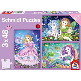Schmidt Spiele 56376 Princess, Fairy & Mermaid, 3 x 48 Piece Children's Puzzle, Multicoloured