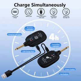 INGPARTNER A8 Wireless Guitar System UHF 2 Modes, Rechargeable Li-Battery, 100ft Range, Plug & Play for Guitar, Bass, Violin, Keyboard - Black