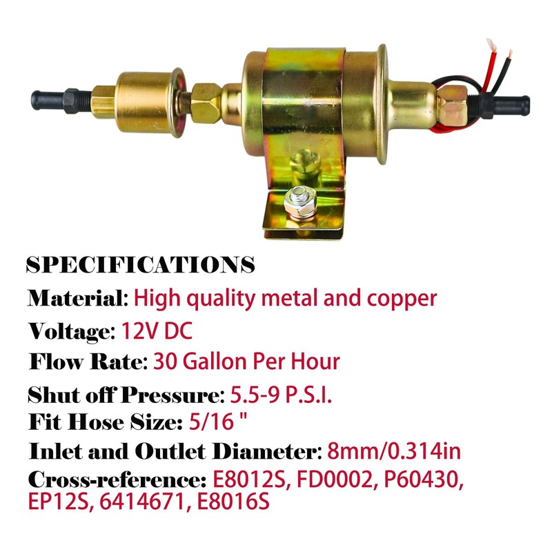 Universal Electric Fuel Pump 5-9 PSI 30GPH 12V DC E8012S