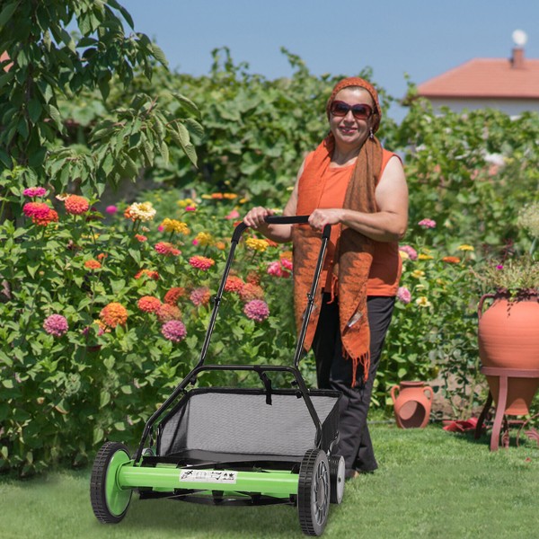 20" Manual Lawn Mower Hand Push Reel Walk-Behind Grass Catcher