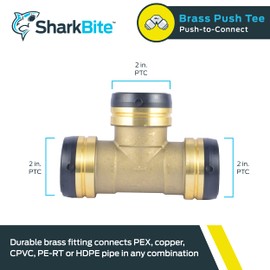 SharkBite 2 Inch Tee, Push to Connect Brass Plumbing Fitting, PEX Pipe, Copper, CPVC, PE-RT, HDPE, UXL0854