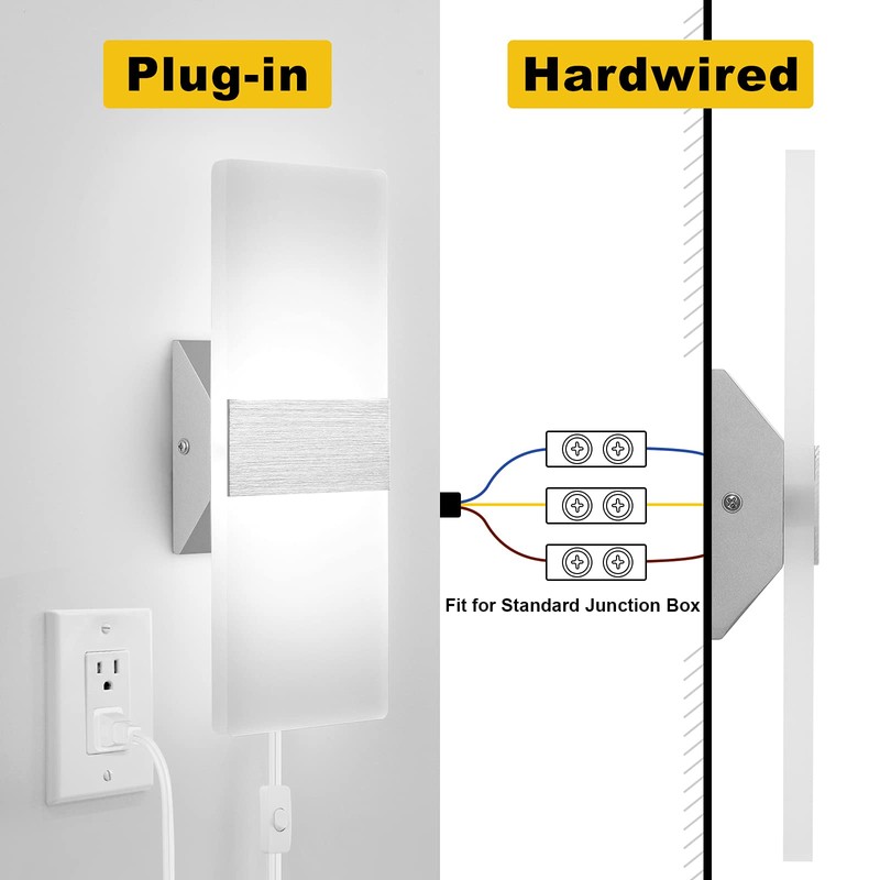 GOODATE Plug in Wall Sconces with Stepless Adjustable 3000K-6500K Colors
