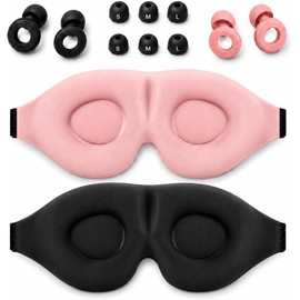 2 Pieza Antifaz para Dormir y 2 Pares Tapones Auditivos para Oidos, Sleep Mask 3D con Suave Seda C?moda Correa Ajustable, 360? de Oscurecimiento, Para Hombres y Mujeres, Para Yoga