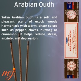 Original Satya Nag Champa Arabian Oudh Incense Sticks | with M&J incense sticks holder | Full Box | for Aromatherapy, Spa, Yoga, Weddings, Meditation, Healing, Positivity and Relaxation
