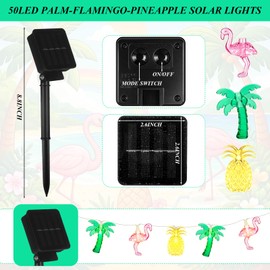 Huquary 50 LED 25ft Tropical Beach Hawaiian Solar String Lights Flamingo Pineapple Palm Tree Lights Outdoor 8 Modes Waterproof Solar Powered Decor for Hawaii Summer Tropical Pool Beach Luau Party