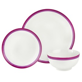 Godinger Porcelain Dinnerware Set - Includes Dinner Plates, Dessert Plates and Bowls Sheer Burgundy - Set of 12